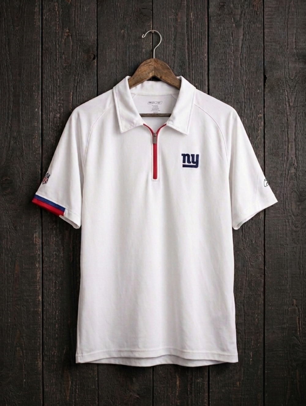 RBK NFL NY Giants White Quarter Zip Polo Shirt Performance Embroidered Logo Med